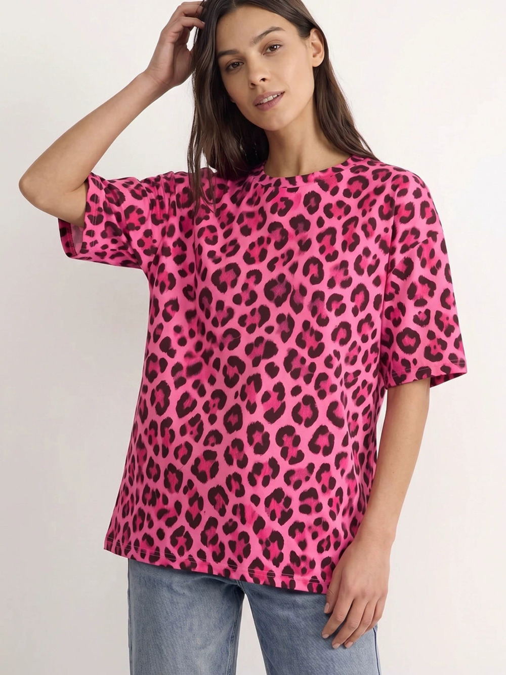 ZARA Fashion Leopard Print Loose Summer Russian Style Short Sleeve T Shirt